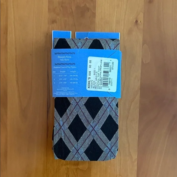 SimplyVera Vera Wang Control Top Tights • Size 1 Black/Multi Argyle • NIP - Picture 3 of 8